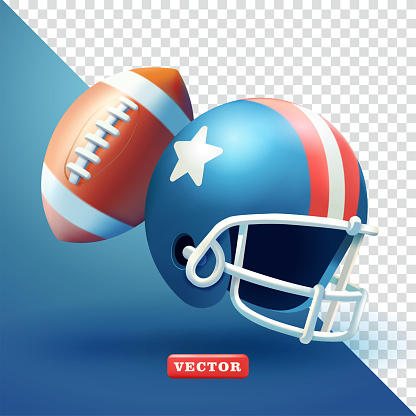American football ball and helmet, 3d vector. Suitable for sports, tournaments and element design