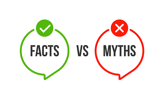 Myths vs fact check icon. Fake or true bubble concept rumor news vector logo background.