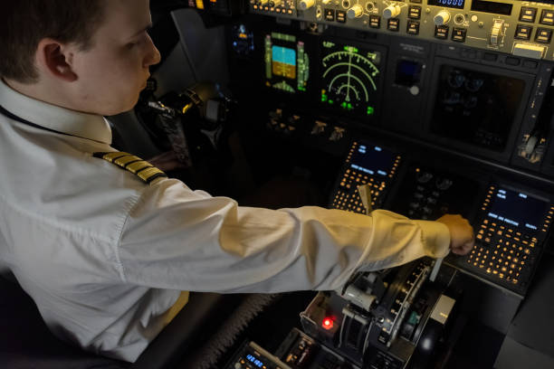 istock Captain firmly grips engine control lever during flight 2015420783