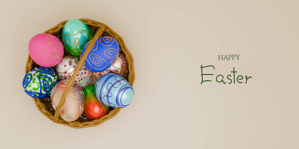 istock Happy Easter holiday banner. Greeting banner. 3d render. Space for text. 2015422389