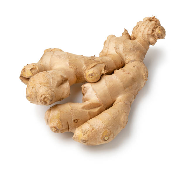 istock Piece of fresh ginger rhizome on white background close up 2015424502