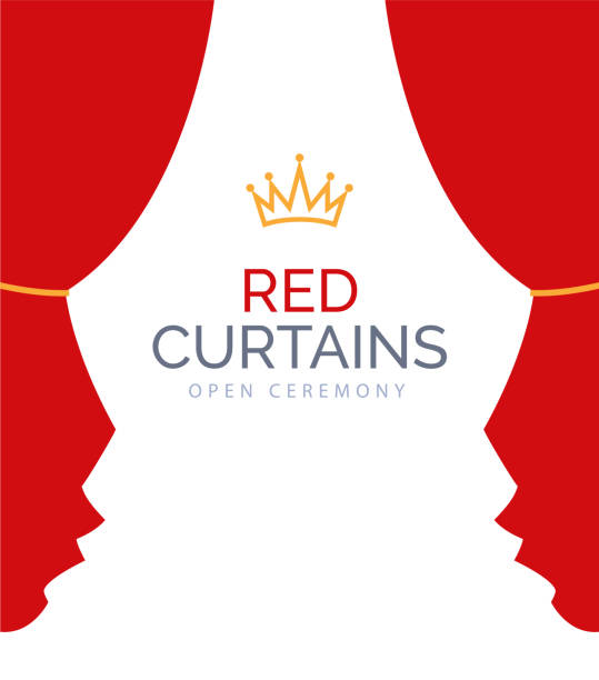 red curtain flat simple illustration. vector red curtain open cinema background design - tile background video stock illustrations