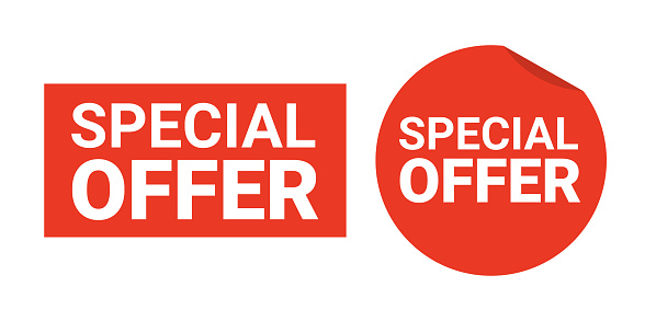 Special offer price banner tag promotion vector icon. Exclusive ribbon label discount red label special offer