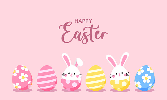 Easter day card design  with easter bunny rabbit and easter eggs template vector illustration