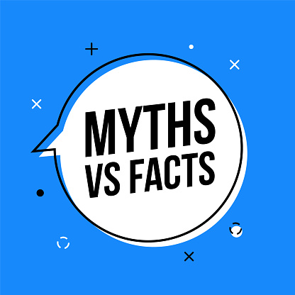 Myths and facts logo vector megaphone background. Check fact truth fake concept.