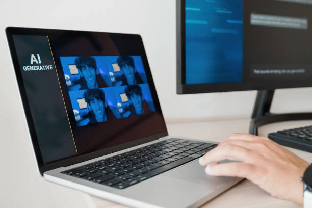 istock AI image generator app. Person creating photo art with Artificial Intelligence software in computer laptop. Technology trends 2015466753