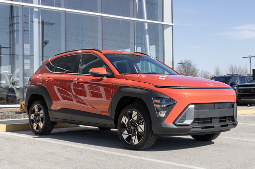 Indianapolis - February 11, 2024: Hyundai Kona SEL display at a dealership. Hyundai offers the Kona in SE, SEL, N Line, and Limited models.