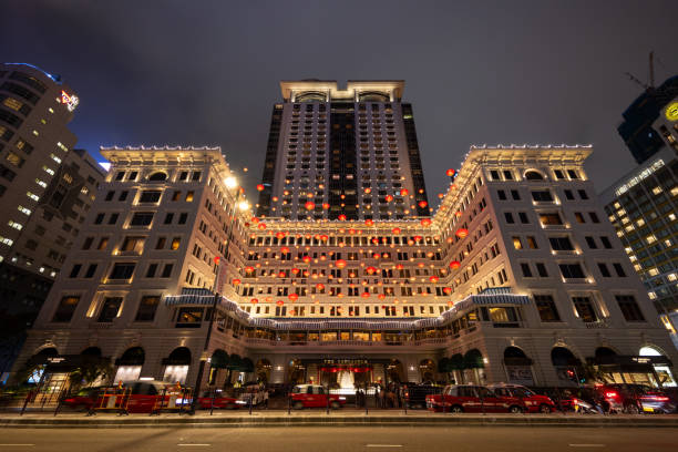 Hong Kong - February 16, 2024 : Chinese New Year red lanterns decorated at the Peninsula Hong Kong in Tsim Sha Tsui, Hong Kong.