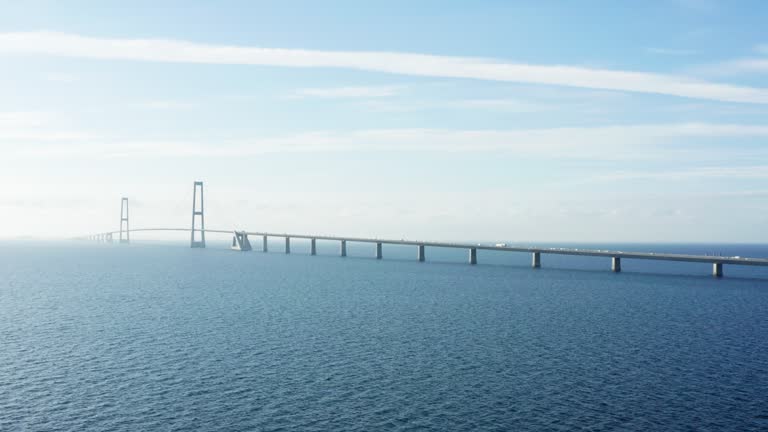 Moving Vehicles On Great Belt Bridge Over Calm Seas