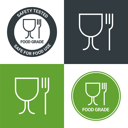Food grade icon pictogram plastic contact fork and glass symbol. Food grade hygiene packaging sign.