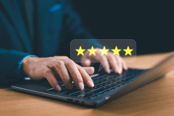istock Customer satisfaction survey concept. Rate 5-star satisfaction. Five-star service experience rating online application. Customer evaluation product service best quality, satisfaction feedback review 2015534022