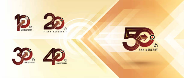 ilustrações, clipart, desenhos animados e ícones de 10, 20, 30, 40, 50 year anniversary logo design, ten to fifty years anniversary logo for celebration event, abstract circle arrow - anniversary number 10 year number 40