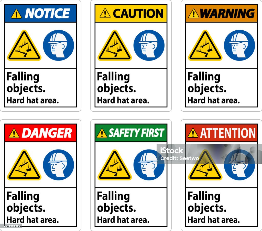 Sign Potential Falling Object Warning Sign Falling Objects Hard Hat Area Stock Illustration ...