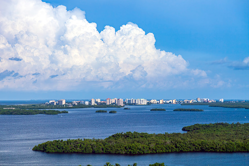 Aerial View of Estero Bay Aquatic Preserve in Bonita Springs Florida and the Estero Island Resort Hotels and Condos
