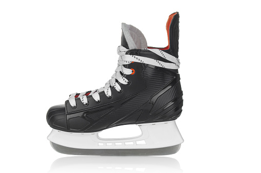 Single of hockey skate boot close up isolated on a white background