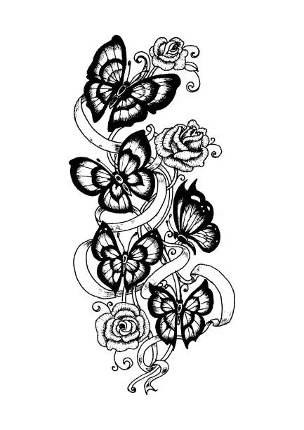 Vector illustration of Butterfly and rose