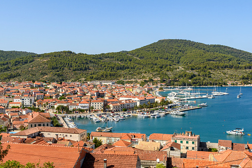View of idyllic old town of Vela luka on Korcula island in Croatia