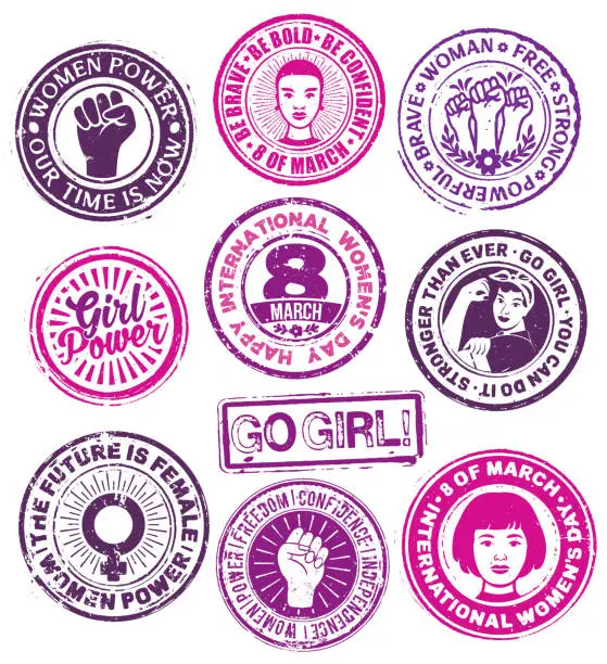 Vector illustration of International Women's Day -  Rubber Stamps