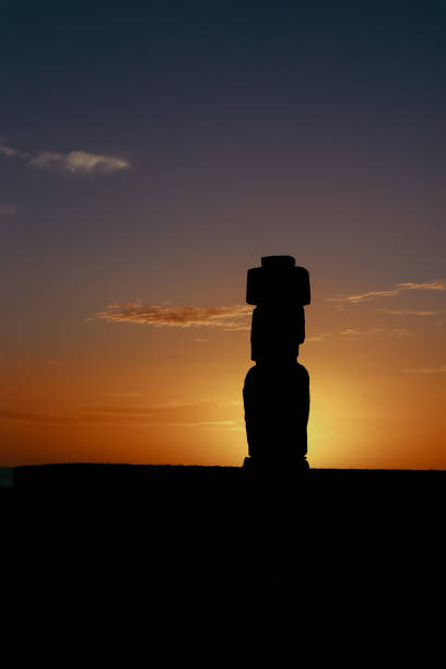 Atardecer en Rapa Nui. Moais en contraste con la puesta de sol.
