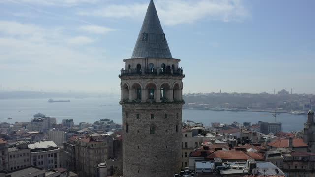 galata tower aerial footage, zoom out, Istanbul, jk01