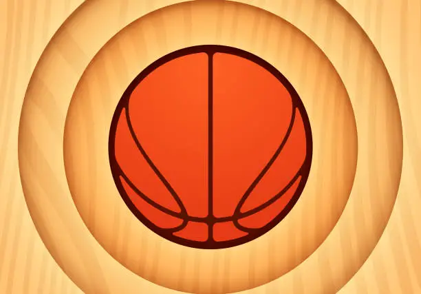 Vector illustration of Basketball Wood Grain Court Tournament Concentric Circle Background
