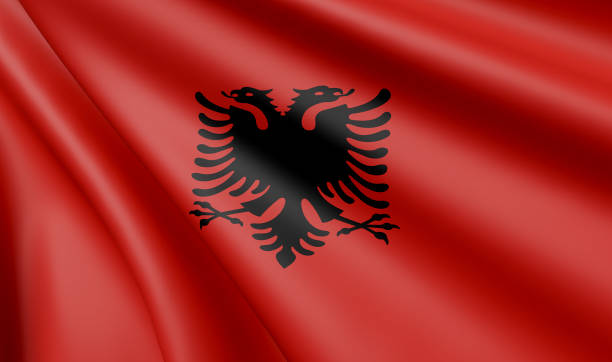 istock Waving Albania Flag Satin Fabric - 3D Illustration Render 2015749089