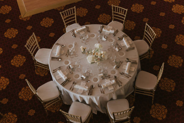 istock Chopped plan of table, with services on. Decoration in white tones. 2015769938