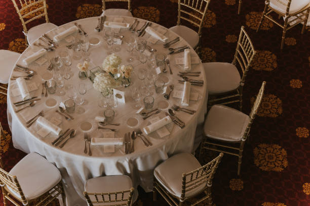 istock Chopped plan of table, with services on. Decoration in white tones. 2015770453