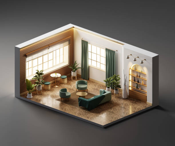 istock Isometric view living room muji style open inside interior architecture 3d rendering digital art without AI generated 2015796938