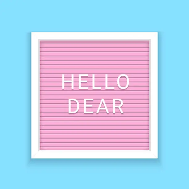Vector illustration of Hello pink letter board vector background. Letterboard pink type retro sign