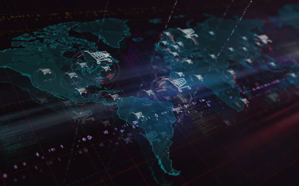 istock Shopping cart online retail symbol on world map 2015822196