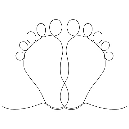 baby legs Baby foot print in one line style. Hand drawing.