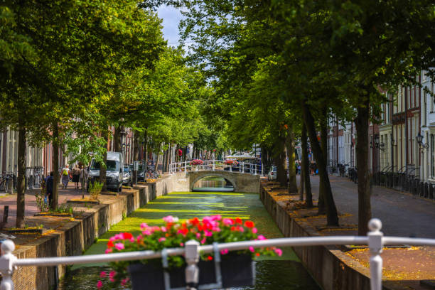 The Beautiful Canals In Delft Netherlands During The Summer