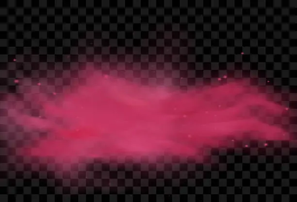 Vector illustration of Dust sand red cloud effect. Dirt smoke vector flying red background texture.