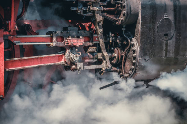 Details of the wheel mechanism of an old steam locomotive - fotografia de stock