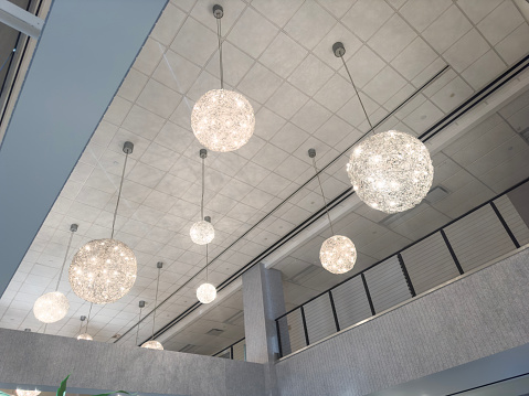 Modern lamps on ceiling in a modern concrete building