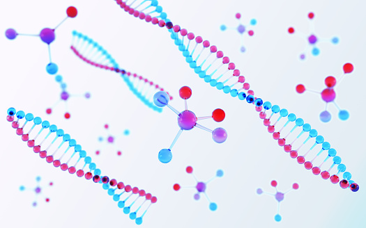 Binary code inside DNA helix. 3D rendered illustration.