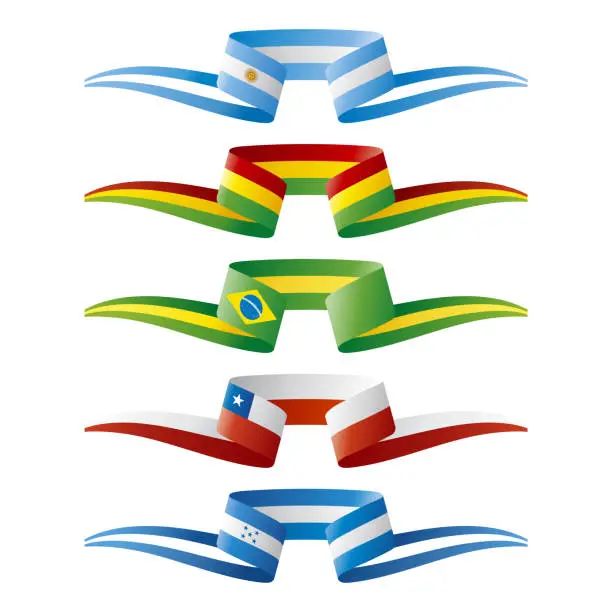 Vector illustration of Abstract color South America flags ribbon vector