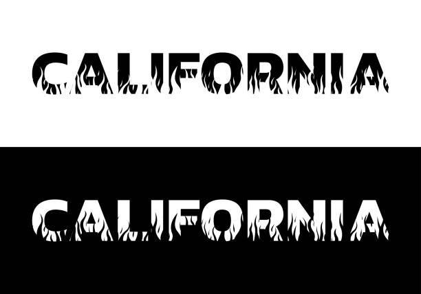 калифорнийский текстовый логотип, типографика, печать или слоган. современный дизайн баннера в калифорнии. векторная иллюстрация. - letter t fire flame typescript stock illustrations