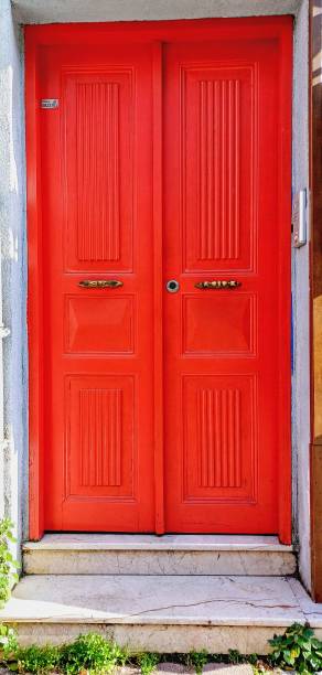 istock Red wooden door 2016040272