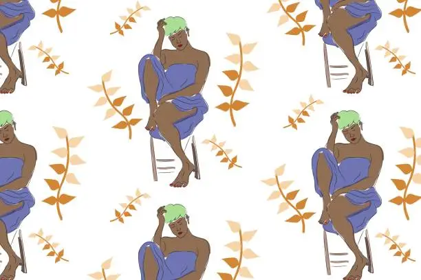 Vector illustration of African American girl and leaf
