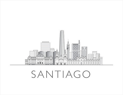 Santiago, Chile skyline cityscape line art style vector illustration