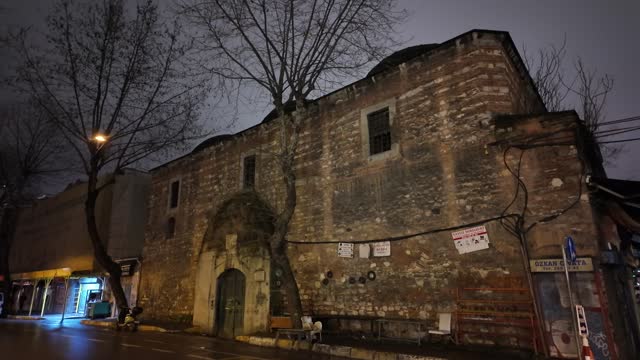 Streets of historical Istanbul Karaköy on a rainy night