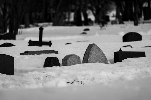 Christian cemetery in winter.