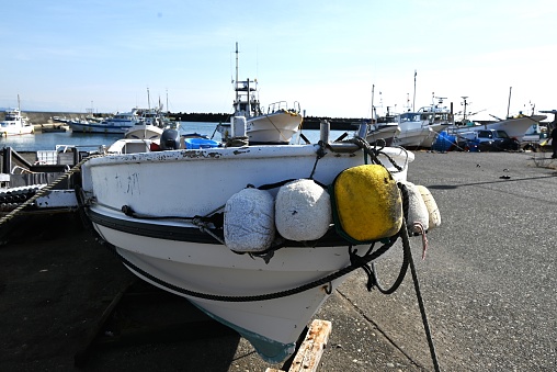 Erquy, France, July 7, 2022 - Fishing boats in the port of Erquy