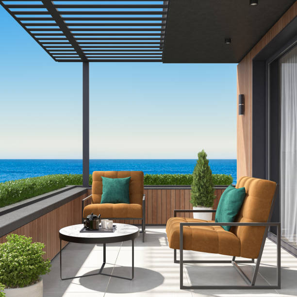 istock Modern Luxurious Villa balcony with ocean view 2016272125