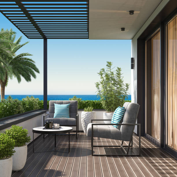 istock Modern Luxurious Villa balcony with ocean view 2016273139
