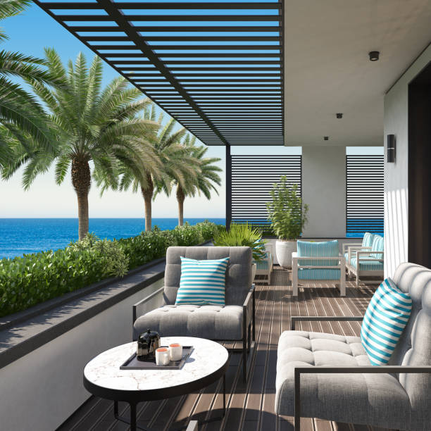 istock Modern Luxurious Villa balcony with ocean view 2016273140