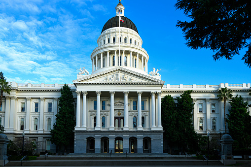 Later afternoon image of the California State Capital Building, located in Sacramento, the state capital of California.\n\nTaken in Sacramento, California, USA