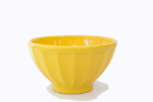 Yellow Cafe au Lait Bowl, Copy Space, White Background